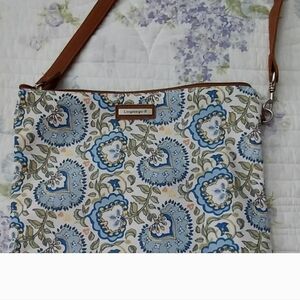 New Longaberger Small Blue and Brown Crossbody Bag with Paisley Print